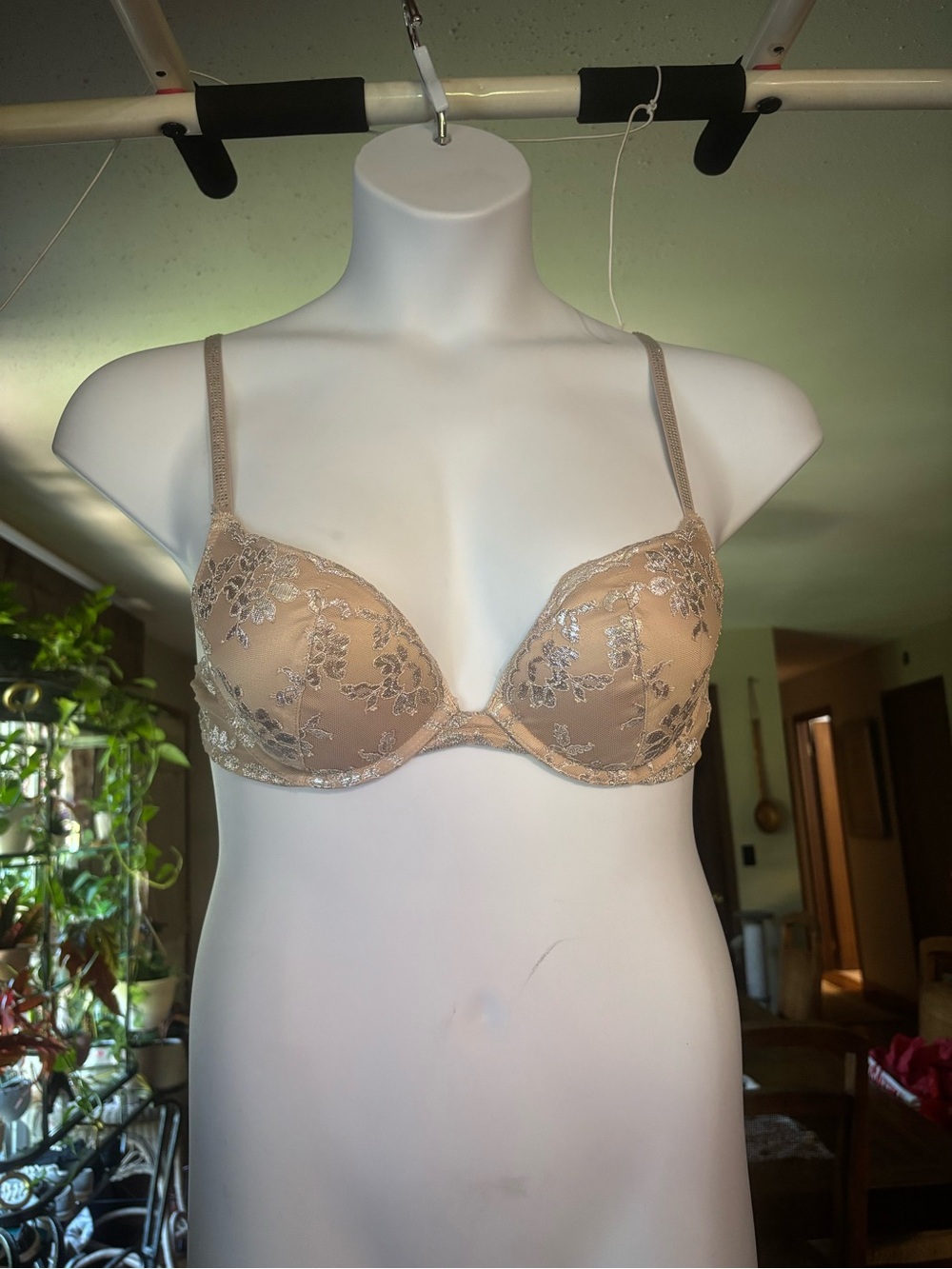 Victoria’s Secret Dream Angels Glitter Nude Lace Underwire Push-Up Bra Size 36B